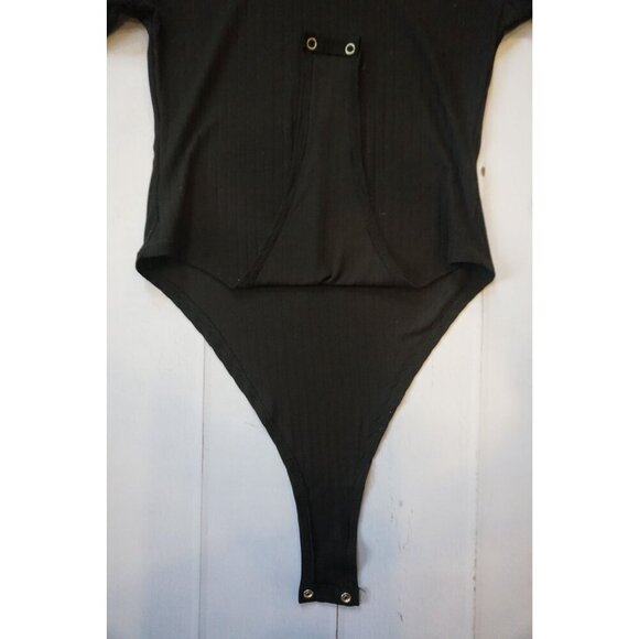Cappella Black Ribbed Turtle Neck Long Sleeve Bodysuit - Size L, NWT - Picture 8 of 9
